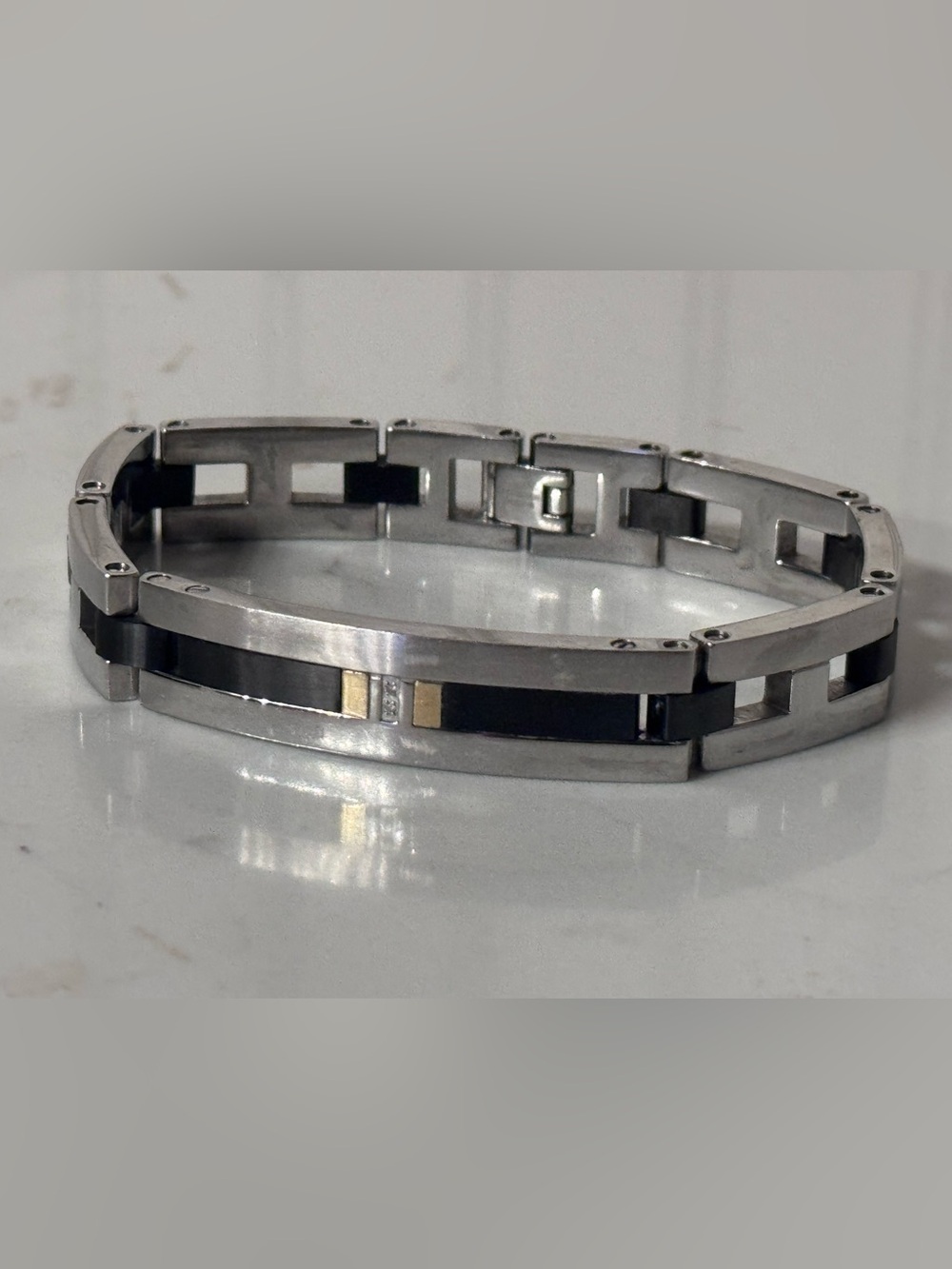 Stainless Steel Titanium 18K Gold Diamond Mens Designer MJYX Chain Bracelet 8.5"
